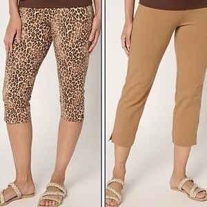 Women with Control 1X Chestnut Animal Set of 2 Pedal Pusher‎ Crop Pants A689252